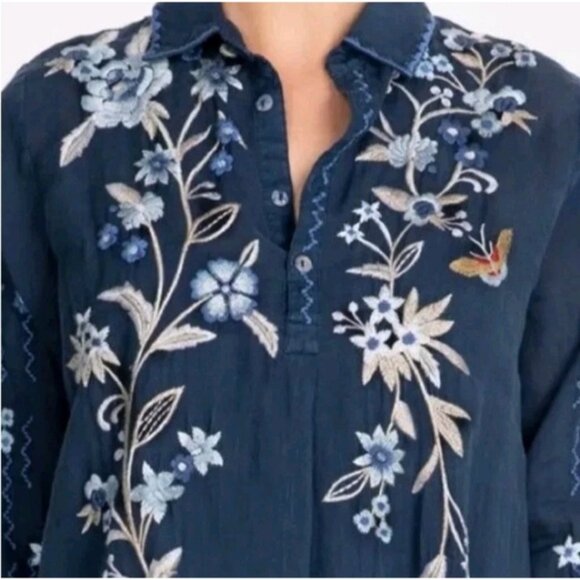 Johnny Was Boho Floral Embroidered Asymmetrical Size Medium Casual Midi Dress - Picture 2 of 13